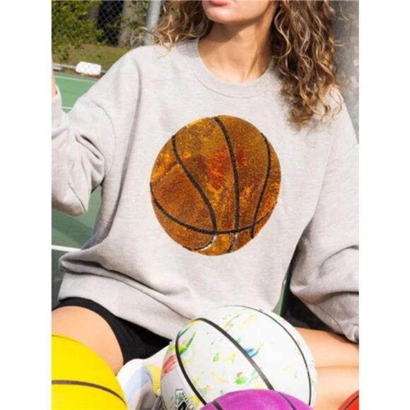 Basketball Round Neck Long Sleeve Sweatshirt - Picture 8 of 8